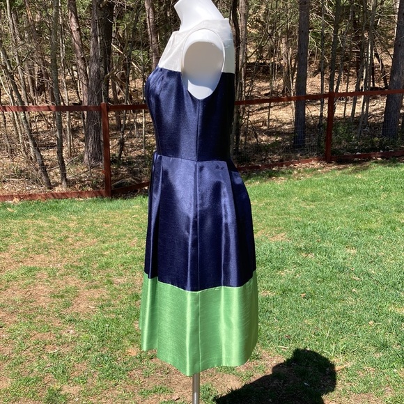 Jessica Howard vibrant white/navy/warm green panel fit and flare size 8 - Picture 3 of 6